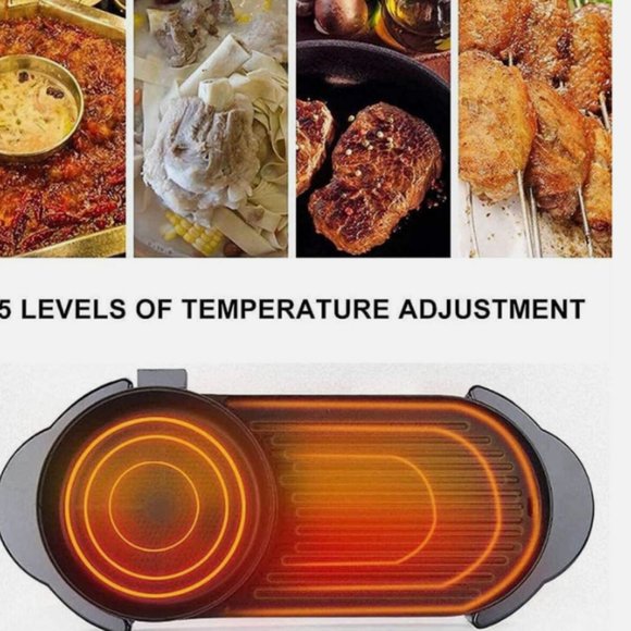 BBQ Electric Grill Pan Dual Power Non Sticky Cookware Steamboat Hot Pot - Picture 9 of 9